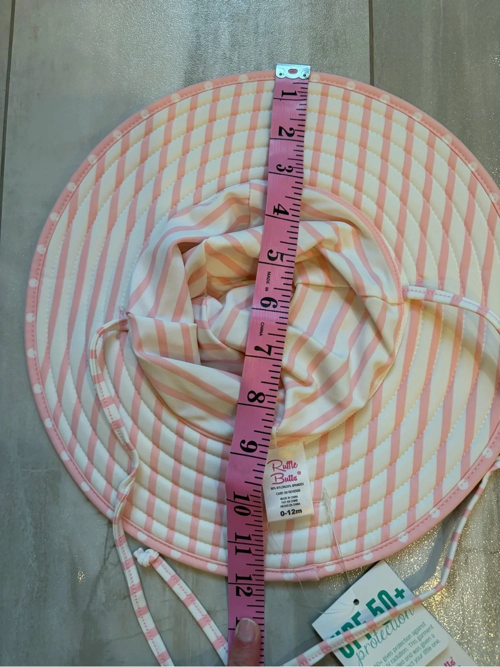 NWT RuffleButts Pink & White Polka Dot UV Protection Sun & Swim Hat Girls 0-12M